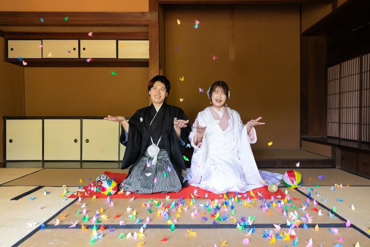 鶴を飛ばして撮影