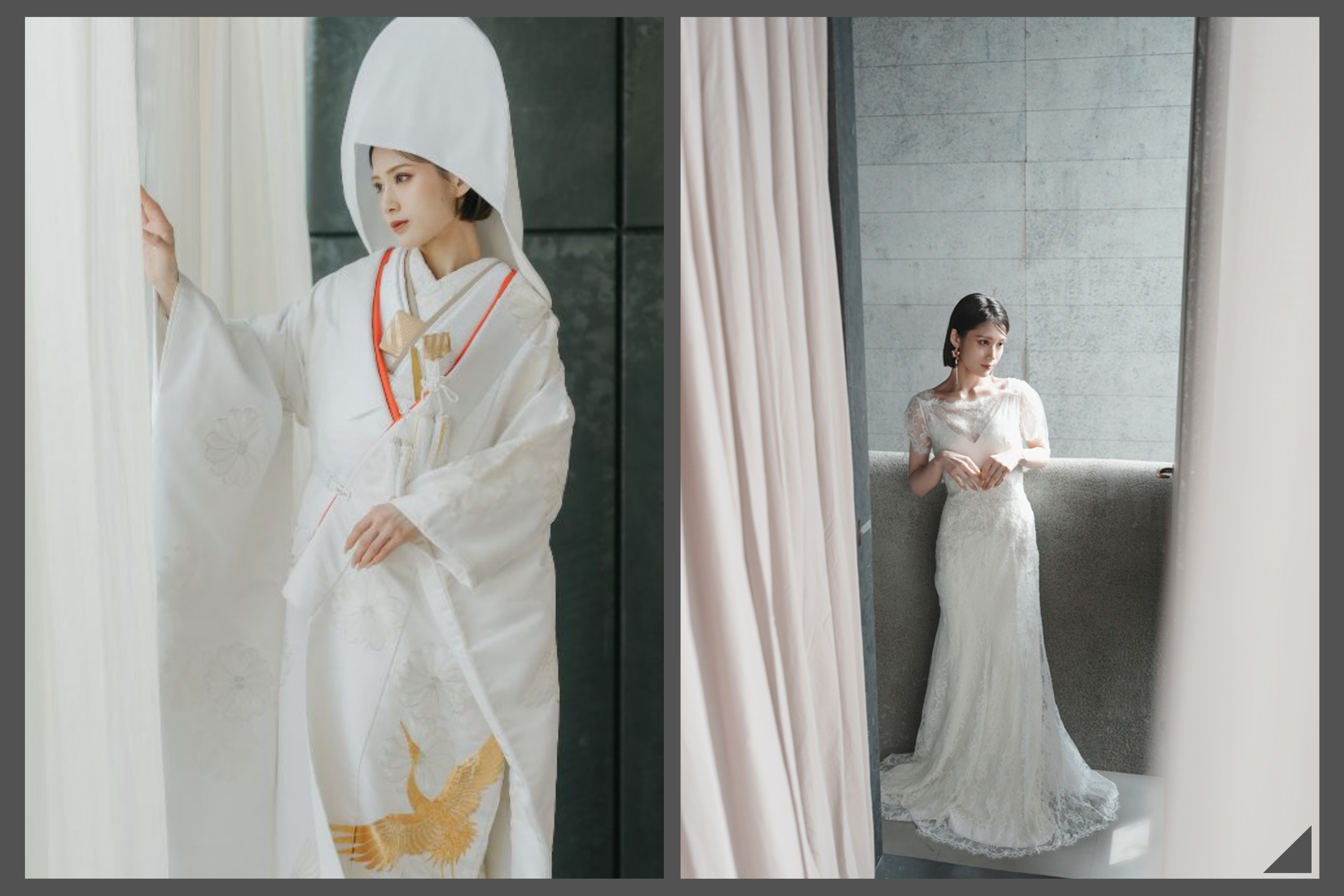 白ドレスと和装を着た花嫁の並びカットイメージ
